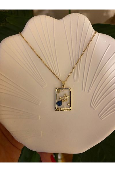 Anetta Jewelry Gold Color Tarot the World (World) Steel Plate Necklace