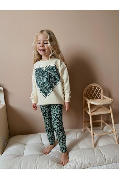 YİGİT BUTİK Yigit Boutique Leopard Printed Tights Girl's Top and Bottom Set