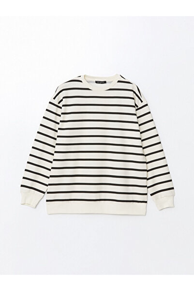 LC Waikiki Bisiklet Yaka Çizgili Kadın Sweatshirt