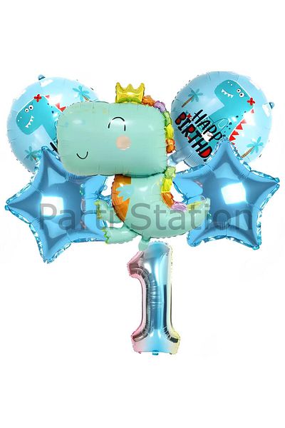 Parti Station Cute Dinosaur Concept 1 Year Old Balloon Set Jurassic Dinosaur Theme Birthday Foil Balloon Set