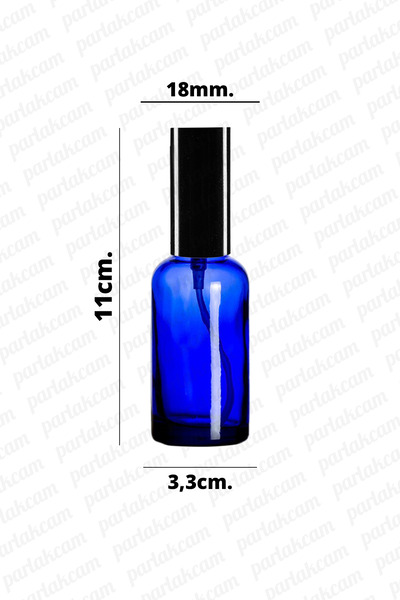 parlakcam 30ml Siyah Renkli Full Metal Lüx Sprey Şişe, Parfüm Kolonya vb İçin Sızdırmaz Mavi Cam Şişe 1 Adet