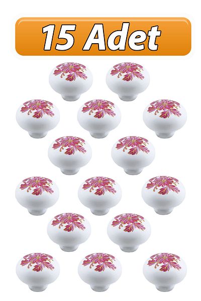 GLASWEN 15 Pieces Pink White Hydrangea Flower Patterned Polymer Button Handle Mushroom Furniture Kitchen Cabinet Drawer