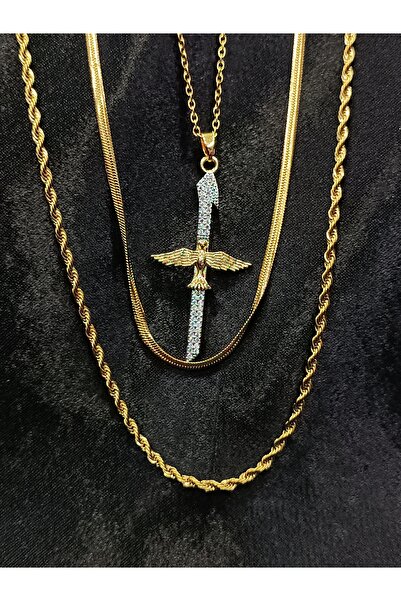 DNA Takı طقم قلادة مكون من 3 قطع مع سلسلة إيطالية - قلادة من الفولاذ على شكل ...