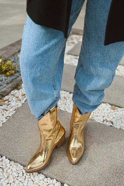 POLKA STORE Brave Metallic Snake Effect Γυναικείες καουμπόικες μπότες Bootie Western Boots
