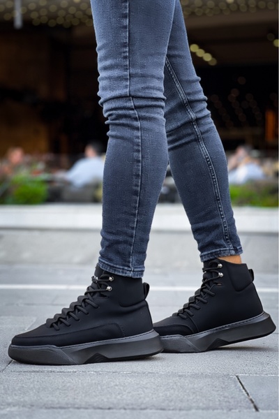 BOA BA0321 Gizli Bağcıklı Erkek Yüksek Taban Siyah Spor Bot