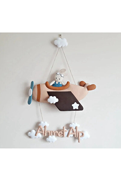 SefDen Lazer Kesim Atölyesi Erkek bebek odası kapı süsü tavşan figürlü uçaklı...