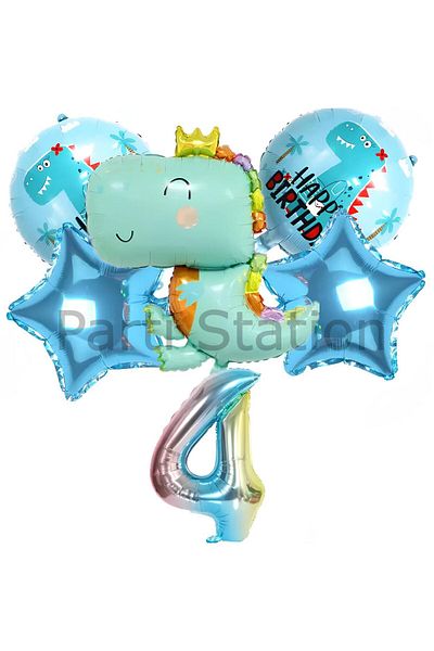Parti Station 4 Year Old Dinosaur Concept Cute Balloon Set - Jurassic Dinosaur Theme, Birthday Foil Balloon