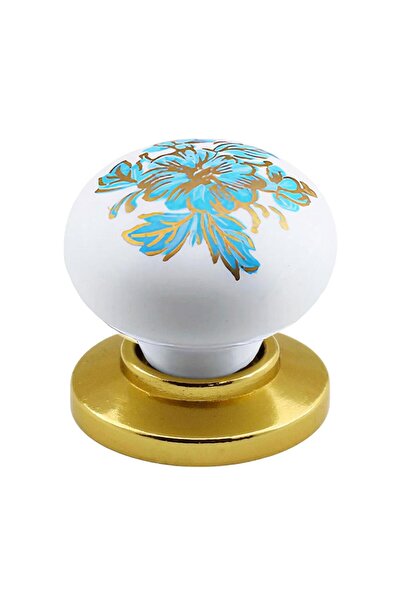 GLASWEN 15 Pieces Polymer Button - Blue, White, Hydrangea Flower Pattern, Gold Top Handle Furniture Kitchen Cabinet Pull