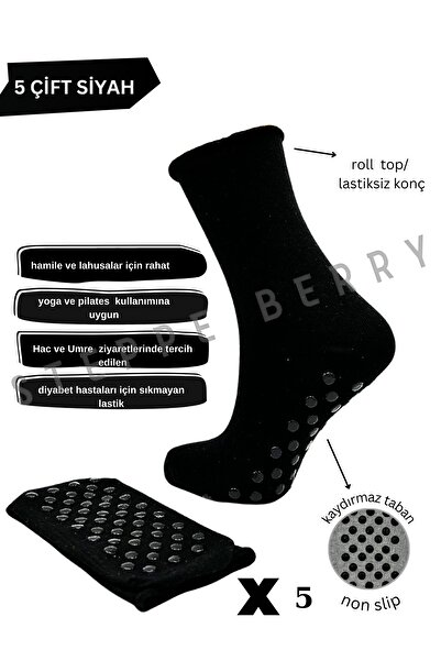 STEPPE BERRY 5-Piece Black Sockless Non-Slip Sole Hajj Umrah Tawaf Socks