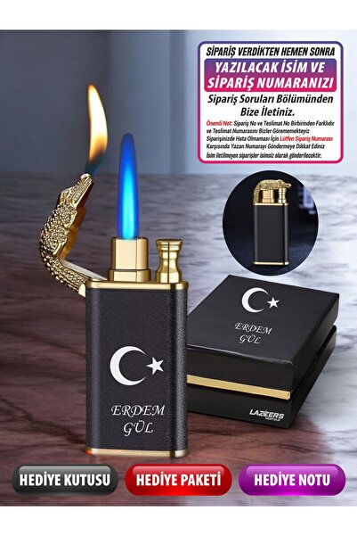 LAZZERS HEDİYELİK Kişiye Özel İsimli Lüks Kutulu Çift Ateşli Ay Yıldız Tasarı...