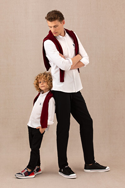 U.S. Polo Assn. قميص أساسي أبيض بأكمام طويلة للأولاد 50277633 -VR013