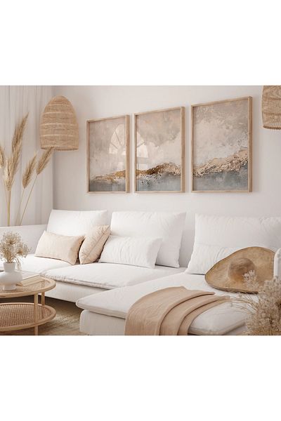 woodhomeworks Дървена рамка за абстрактна картина от 3 части за дома, хола, спалнята, балкона, декорацията Qmrc45