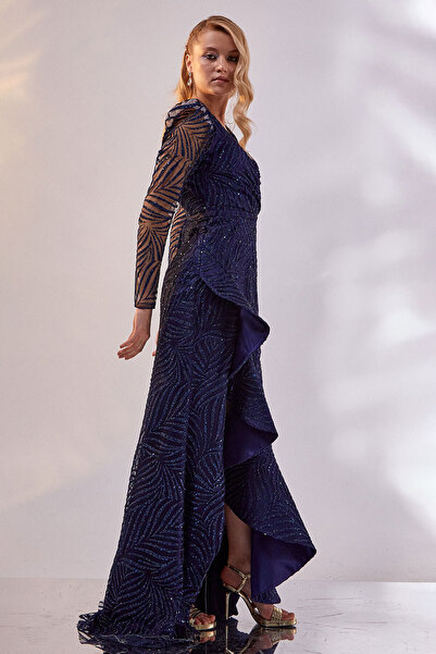 Tiara Waist Gather Detailed Layer Skirt Evening Dress