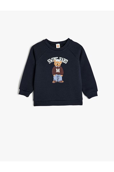 Koton Teddy Bear Printed Long Sleeve Sweatshirt - Crew Neck