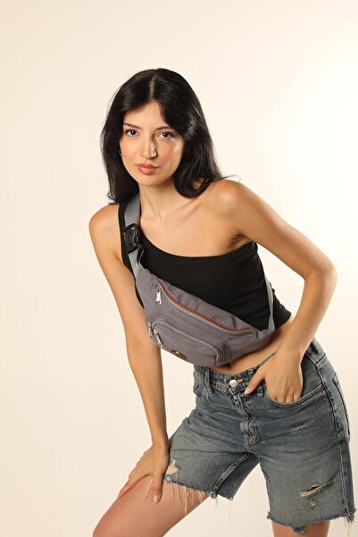 Unisex Kanvas Kumaş Bel Ve Çapraz Çanta Füme