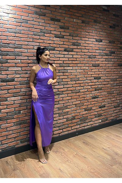 Daves Rochie de seara cu fanta liliac Rochie de dama din satin