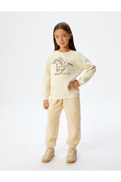 Koton Crew Neck Raised Sweatshirt - Embroidered Detail