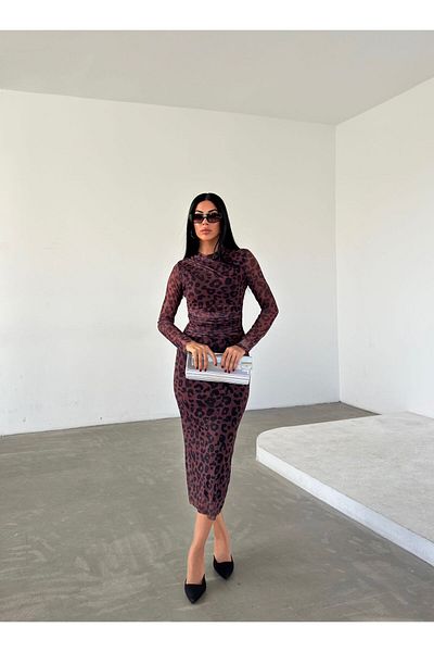 NFES TEKSTİL Turtleneck Draped Tulle Dress