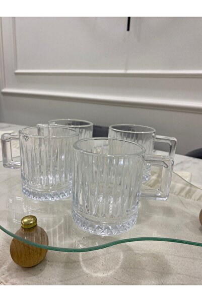 Oslo كوب شاي وقهوة فاخر يعادل طراز Elysia - 190 سم مكعب، 4 أكواب زجاجية بمقبض