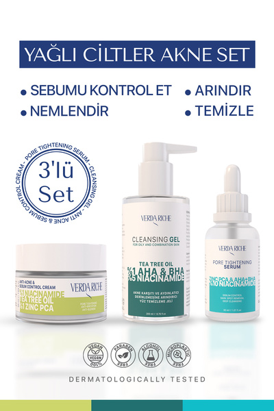 Verda Riche Yağlı Cilt Bakım Seti – Akne Karşıtı, Sebum Kontrol, Gözenek Sıkı...