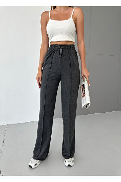 veres Kadın Antrasit Çımalı 2 iplik Bol Paça Eşofman Altı