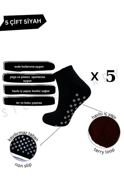 STEPPE BERRY Чифт от 5 черни чорапи с нехлъзгаща се подметка за хадж умра таваф