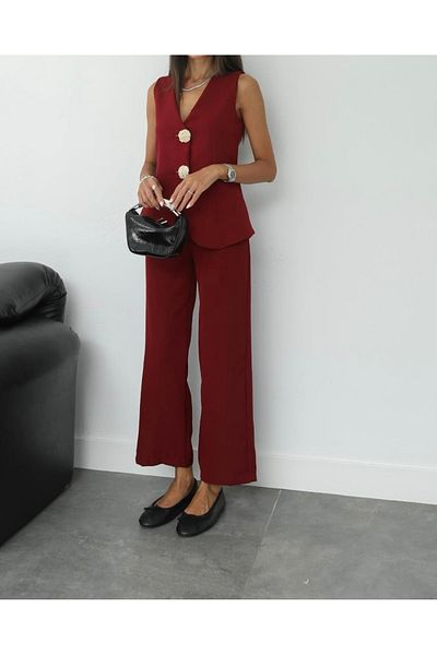 BERİ BUTİK Women's Burgundy Vest Set