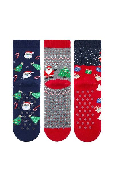 MEM SOCKS 3-Piece Christmas Themed Anti-Slip Children's Towel Socks