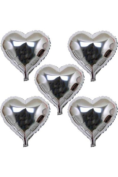 FRD GROUP Heart Shaped Silver Color Foil Balloon 45 cm 5 Pieces (5235)