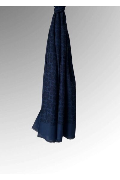 NEOMOON Lacivert Monogram C Desen Tesettür İthal İpek Şal
