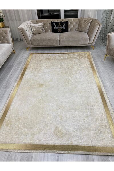 ALLGELSİN 6m2 Meter Square Washable Carpet Cover - 200x300cm, Elastic Bottom, Modern Striped
