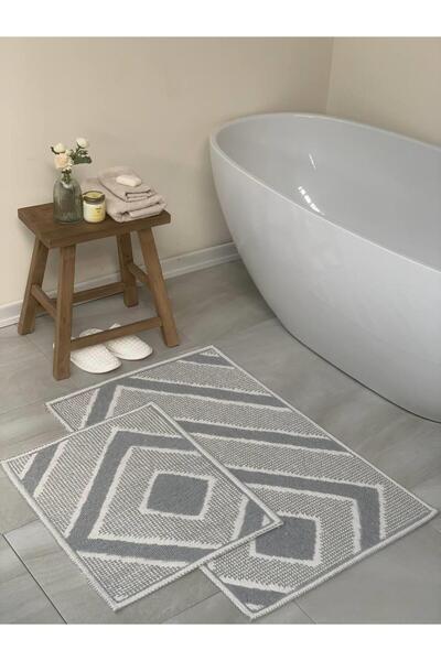 Bluenity Palamutbükü Natural Cotton 2-Piece Bath Mat Set 60X100+50X60 cm - Gray