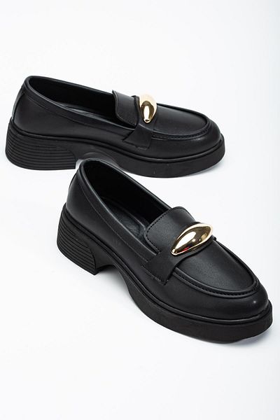 Dilimler Ayakkabı Black Saddled Oval Buckle Women's Casual Shoes