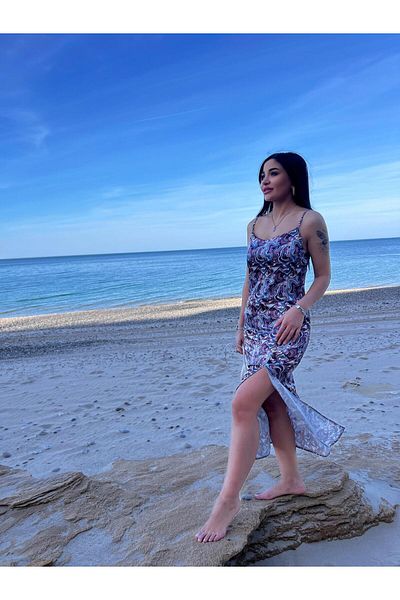 Daves Rochie de damă cu fantă leopard turcoaz