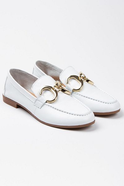 ezmoda Genuine Leather Baber White with Gold Buckle