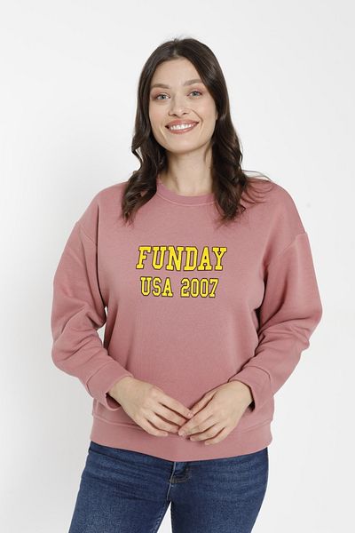 TRNKCOLLECTİON Pudra Pink Funday Printed 3 Thread Sweatshirt