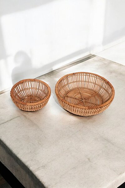 oceanpoint El Yapımı Rattan Tabak Seti 2'li Doğal Dekoratif Meyve Ekmek Sepet...
