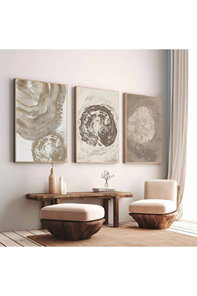 woodhomeworks Ahşap Çerçeveli 3 Lü Soyut Tablo Home Ev Salon Oturma Odası Yat...