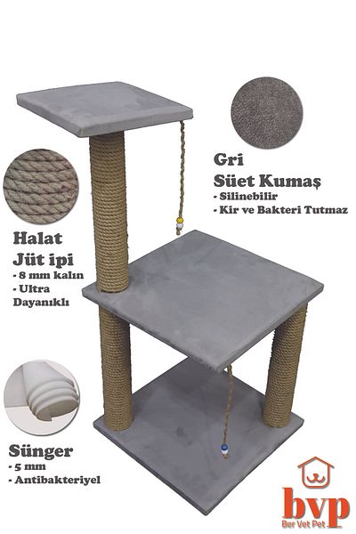 Ber vet pet Luxury Cat Scratch Board - 86cm Gray, Wipeable Suede Fabric, Two Layers