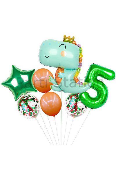 Parti Station Cute Dinosaur Concept Green 5 Years Old Balloon Set Jurassic Dinosaur Theme Birthday Foil Balloon Set