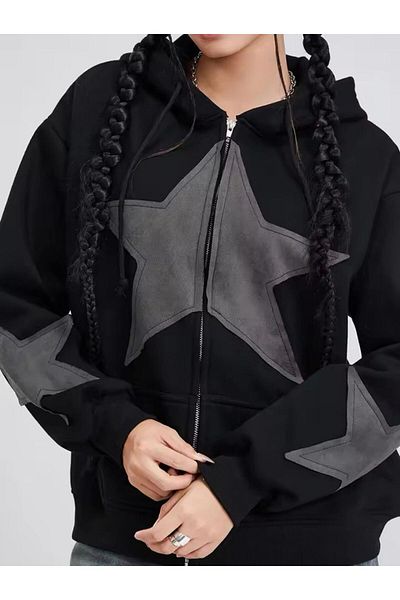 Toum Vintage Star Patterned - Ζακέτα με φερμουάρ Oversize Unisex Hooded