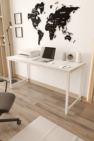 Flinder Beyaz Çalışma Masası 160x60, Bilgisayar Masası, Ofis Masası, Yemek Masası, Metal Ayaklı