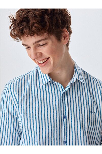 Ltb Çizgili Uzun Kollu Krem Gömlek