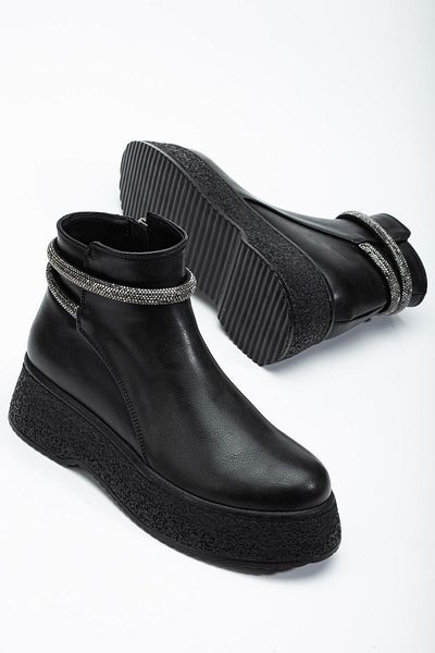 Dilimler Ayakkabı Μαύρο Faux Leather - Γυναικείες μπότες με χοντρή σόλα Stoned χωρίς κορδόνια