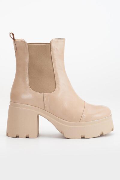 Dilimler Ayakkabı Γυναικείες Μπότες Πλατφόρμας σε Μπεζ Χρώμα - Ψηλοτάκουνα, Ελαστική Χοντρή Σόλα