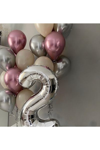 Öztürkpartievi 2 Years Silver Pink Balloon Set