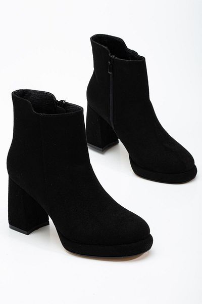 Dilimler Ayakkabı Black Suede Women's Platform Boots - Face Zipper