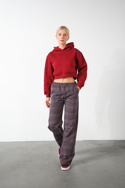 Domoda Red Plaid Flannel High Waist Pajama Bottoms Relaxed Fit Wide Leg Cotton Women's Pants