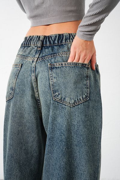 Maule Blaue Damen-Jeanshose mit extra hoher Taille, 100 % Baumwolle, elastisch, lockere Passform, weites Bein