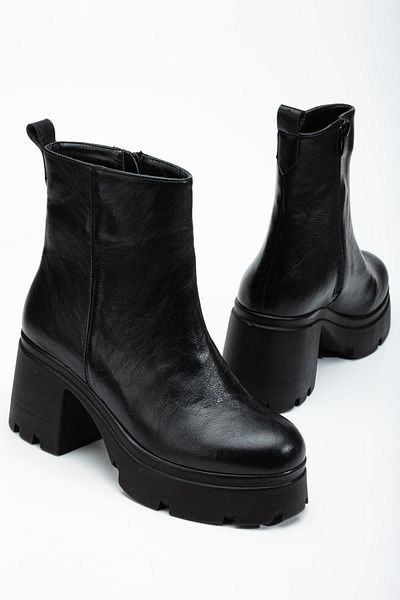 Dilimler Ayakkabı Platform Black Heeled Boots - Women'S, Face Zipper